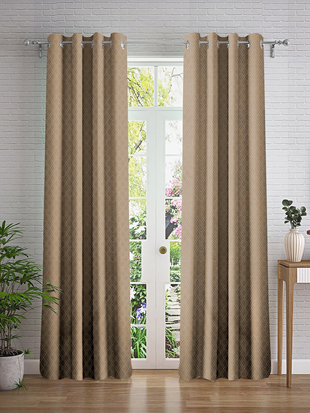Cortina Brown & White 2 Pieces Geometric Printed Long Door Curtain