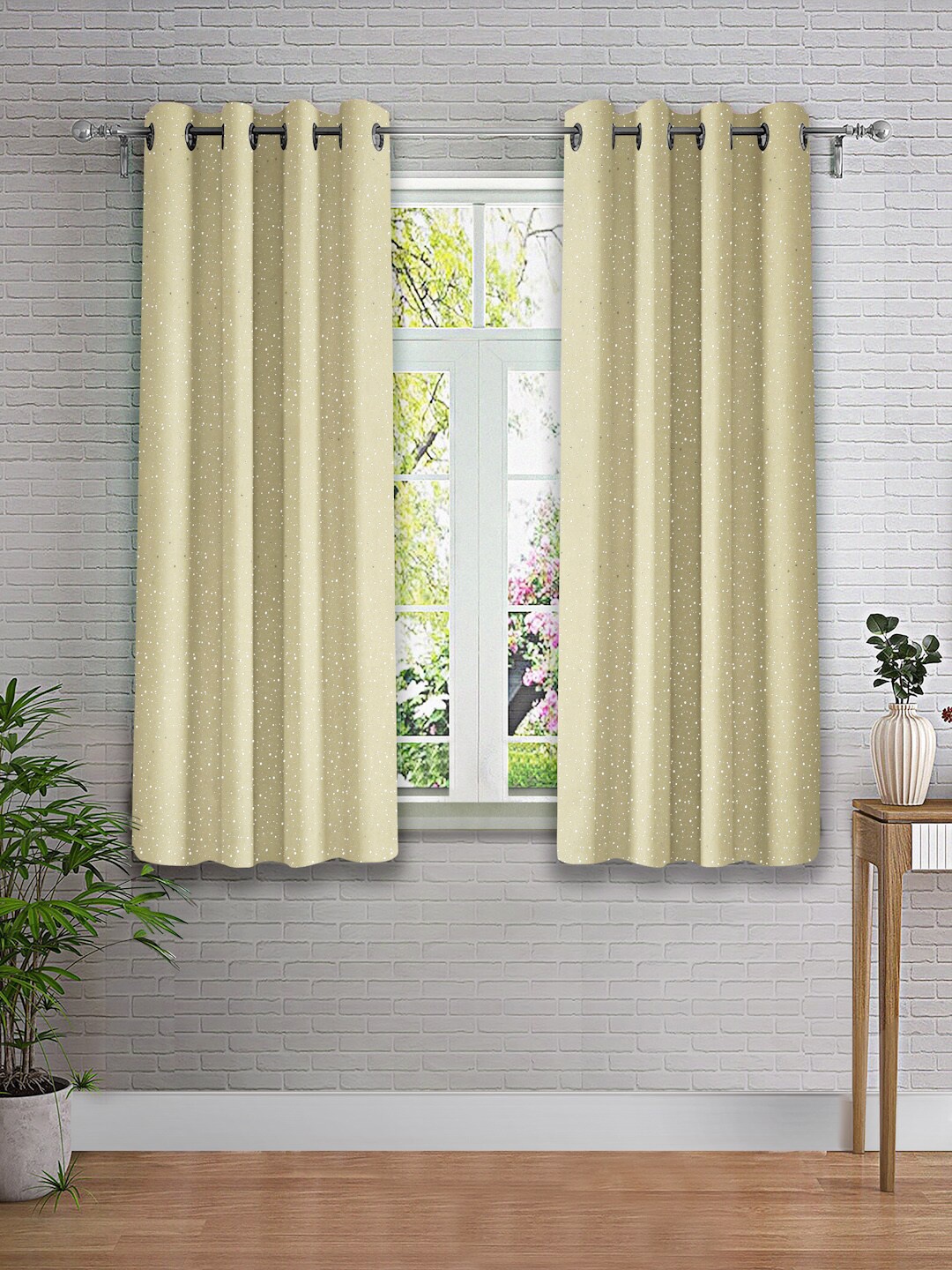 Cortina Beige & Silver-Toned 2 Pieces Embellished Window Curtain