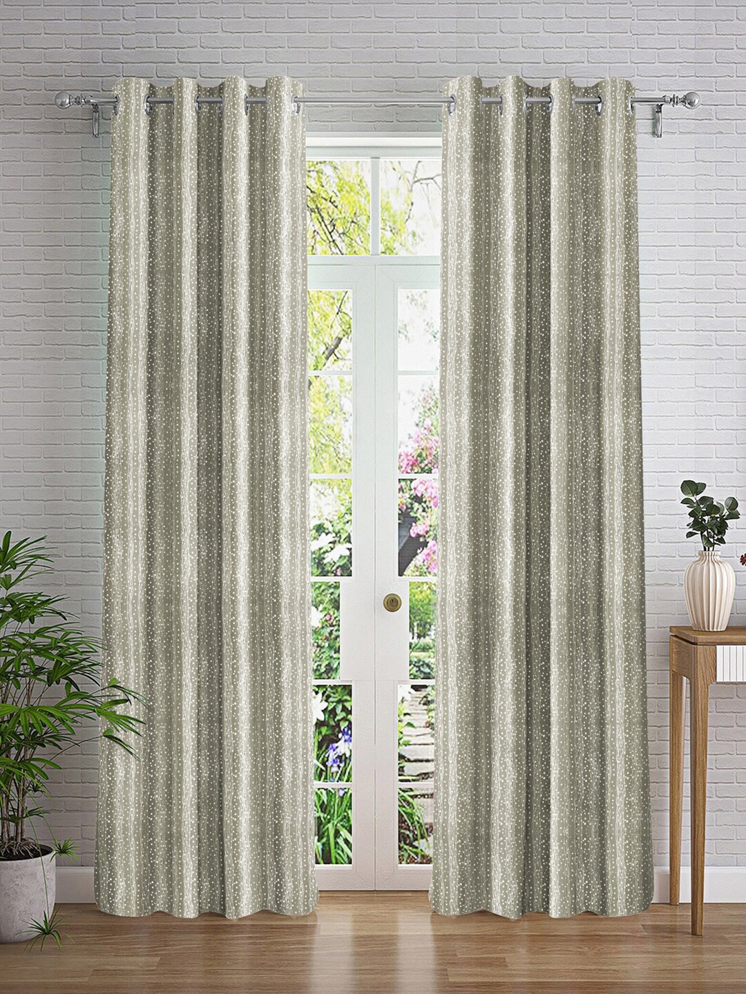 Cortina Grey & Silver-Toned 2 Pieces Abstract Printed Door Curtains