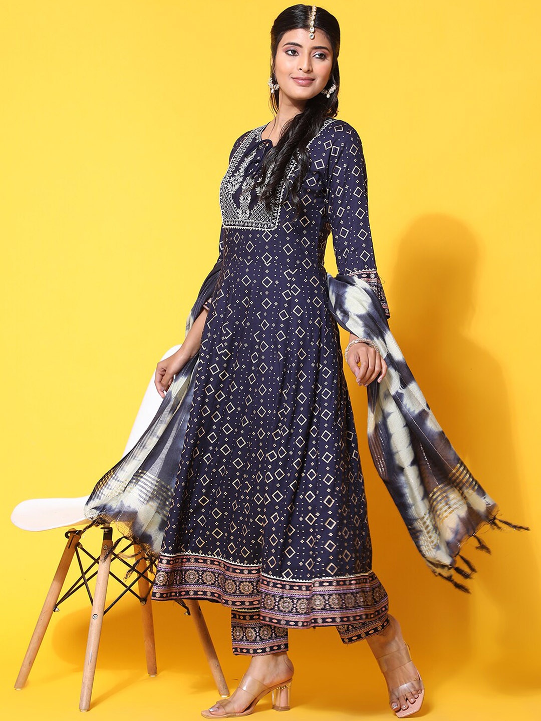 Ziva Fashion Ethnic Motifs Printed Thread Work Anarkali Kurta with Trousers & Dupatta, Navy blue
Ziva Fashion Ethnic Motifs Printed Thread Work Anarkali Kurta with Trousers & Dupatta, Navy blue
