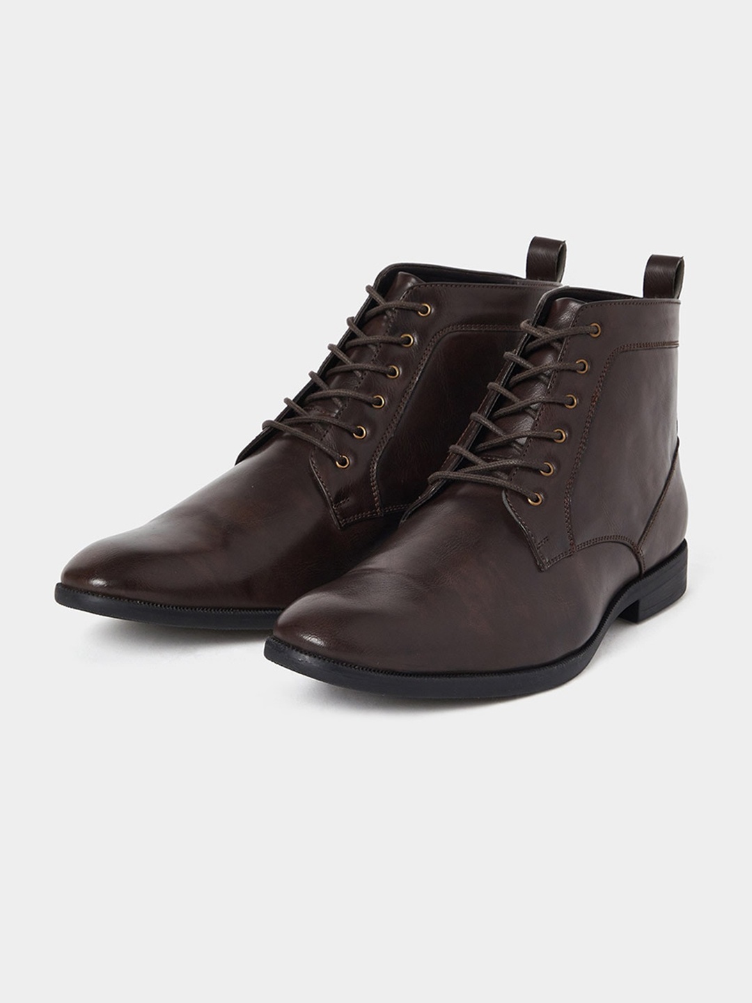Styli Men High Ankle Faux Leather Boots, Brown