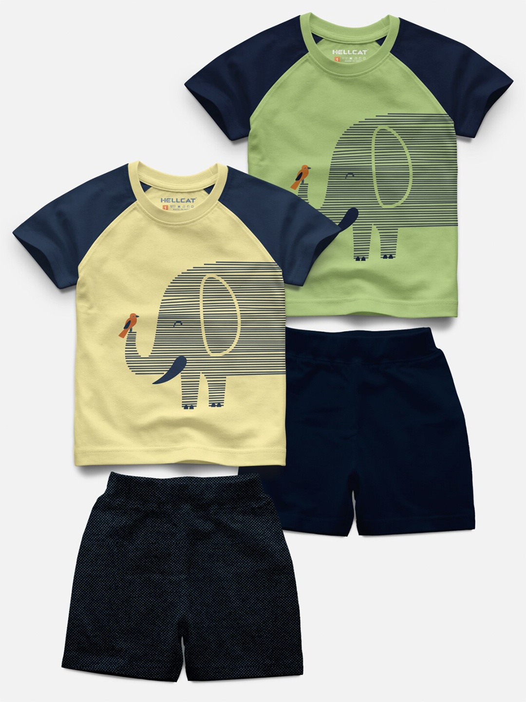 HELLCAT Infant Kids Set Of 2 Graphic Printed Raglan Sleeves T-shirt With Shorts, Yellow
HELLCAT Infant Kids Set Of 2 Graphic Printed Raglan Sleeves T-shirt With Shorts, Yellow