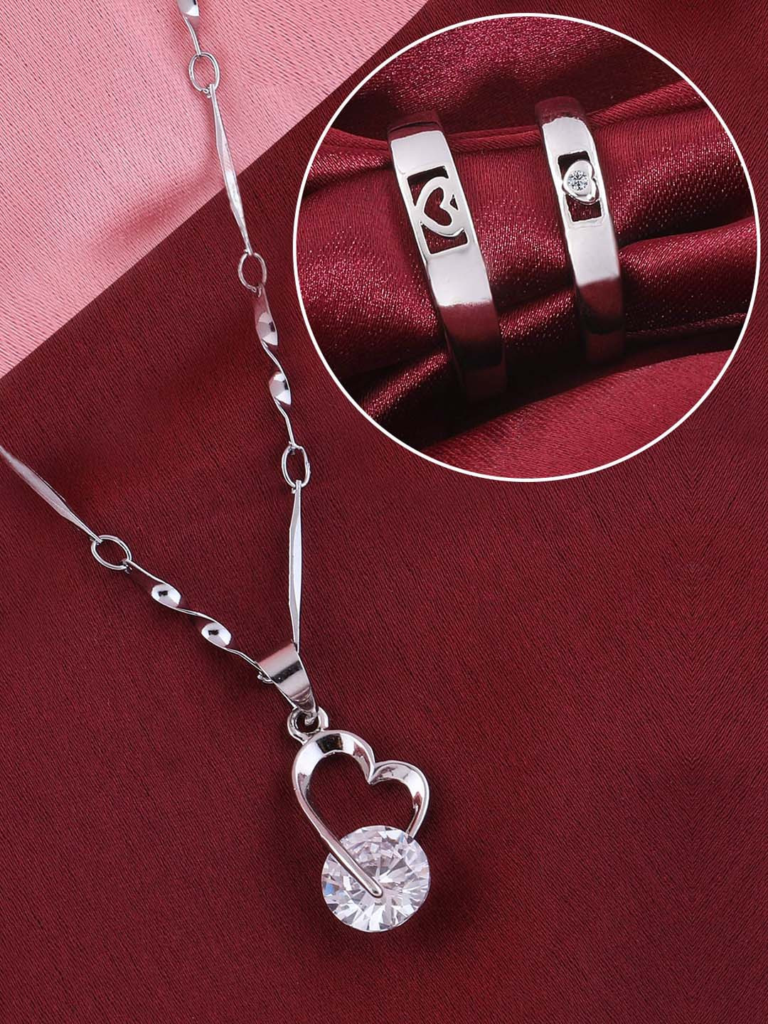 Silver Shine Silver-Plated AD Studded Necklace With Adjustable Couple Rings
Silver Shine Silver-Plated AD Studded Necklace With Adjustable Couple Rings