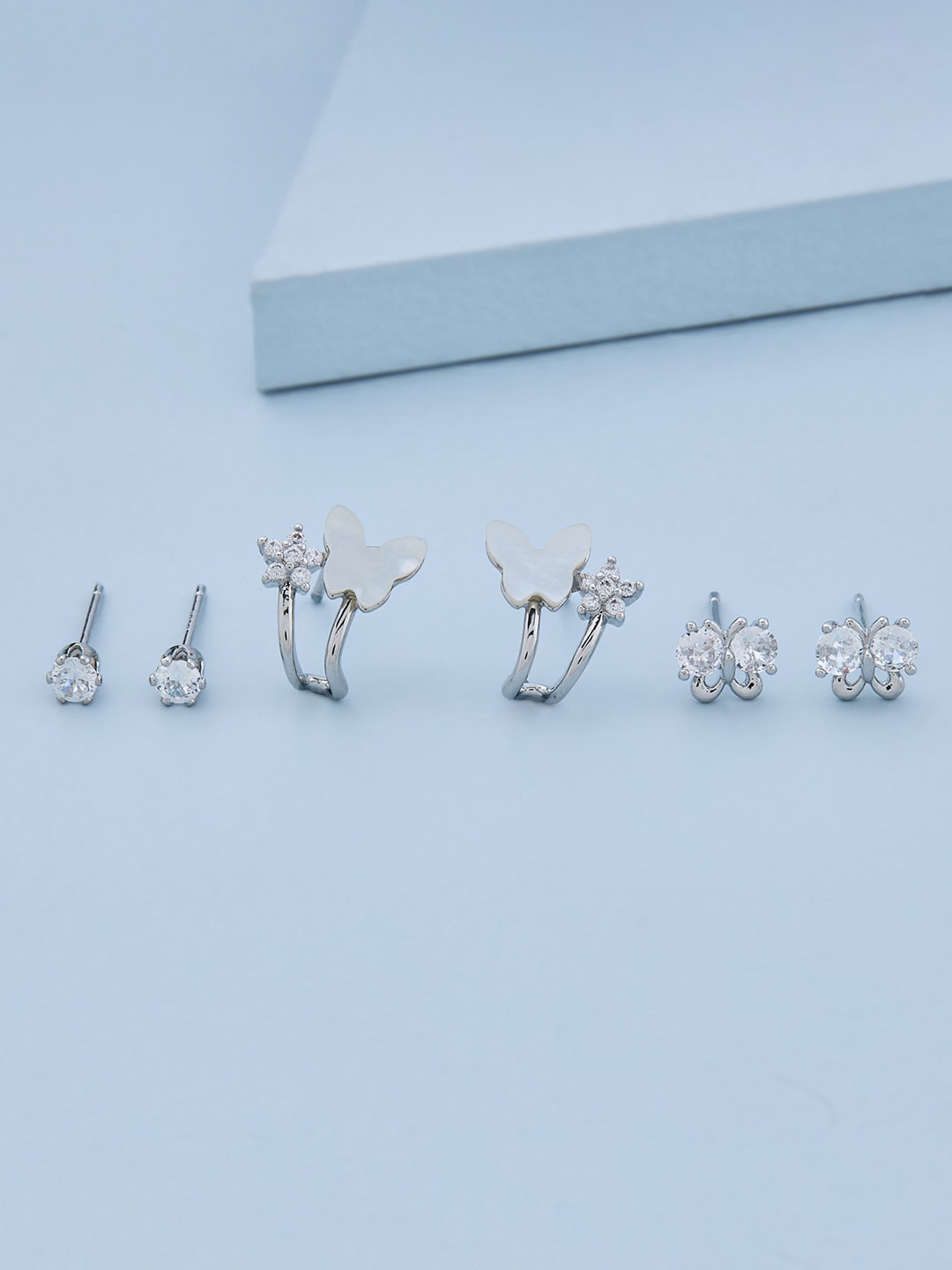 Kushal's Fashion Jewellery Pack Of 3 Rhodium -Plated Contemporary Studs Earrings, White
Kushal's Fashion Jewellery Pack Of 3 Rhodium -Plated Contemporary Studs Earrings, White