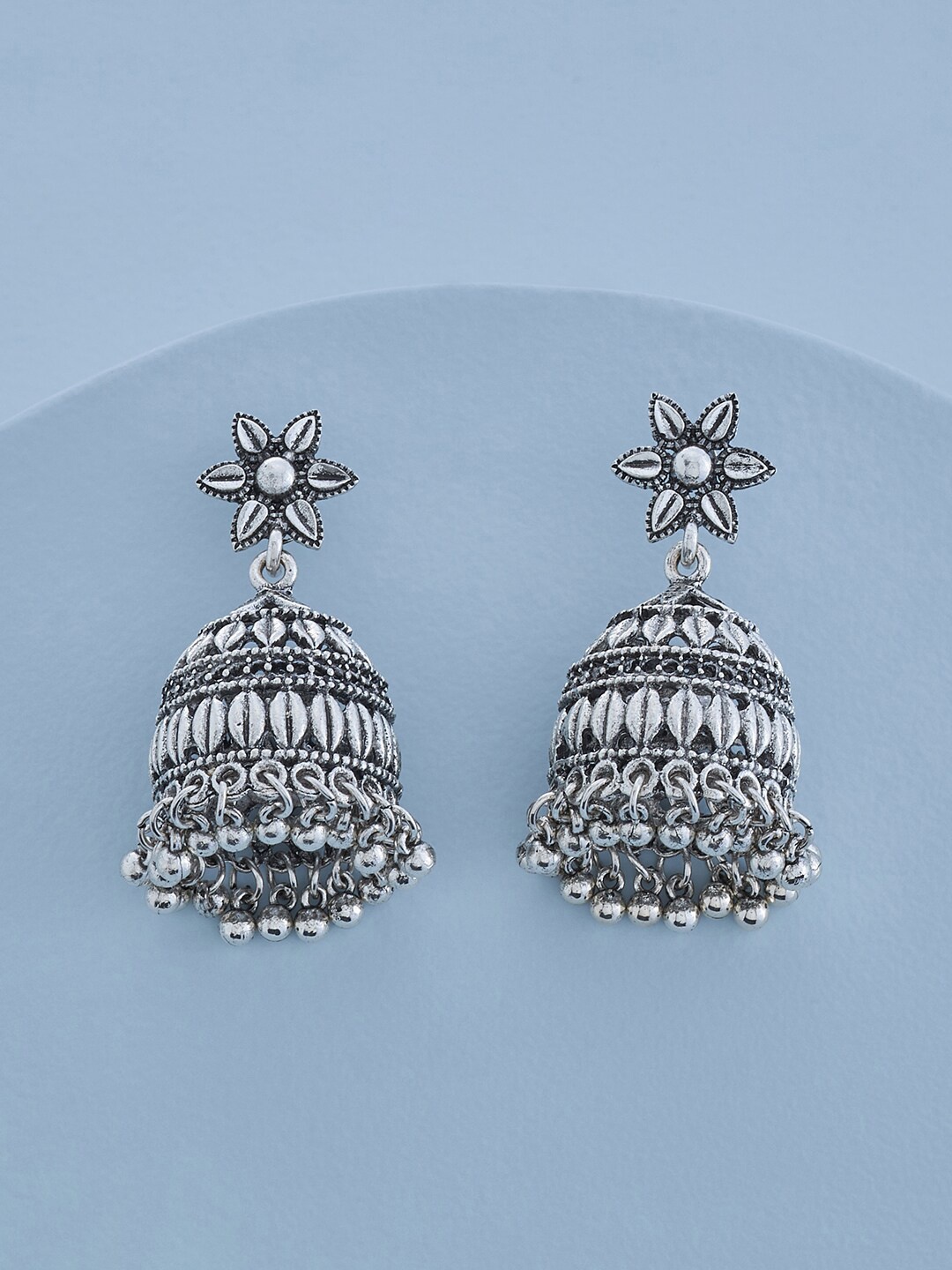 Kushal's Fashion Jewellery Rhodium-Plated Oxidise Contemporary Jhumkas Earrings, Silver
Kushal's Fashion Jewellery Rhodium-Plated Oxidise Contemporary Jhumkas Earrings, Silver