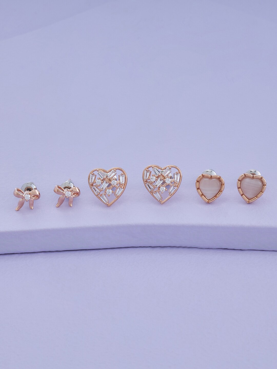 Kushal's Fashion Jewellery Pack Of 3 Rose-Gold Plated CZ Heart Shaped Studs Earrings, White
Kushal's Fashion Jewellery Pack Of 3 Rose-Gold Plated CZ Heart Shaped Studs Earrings, White