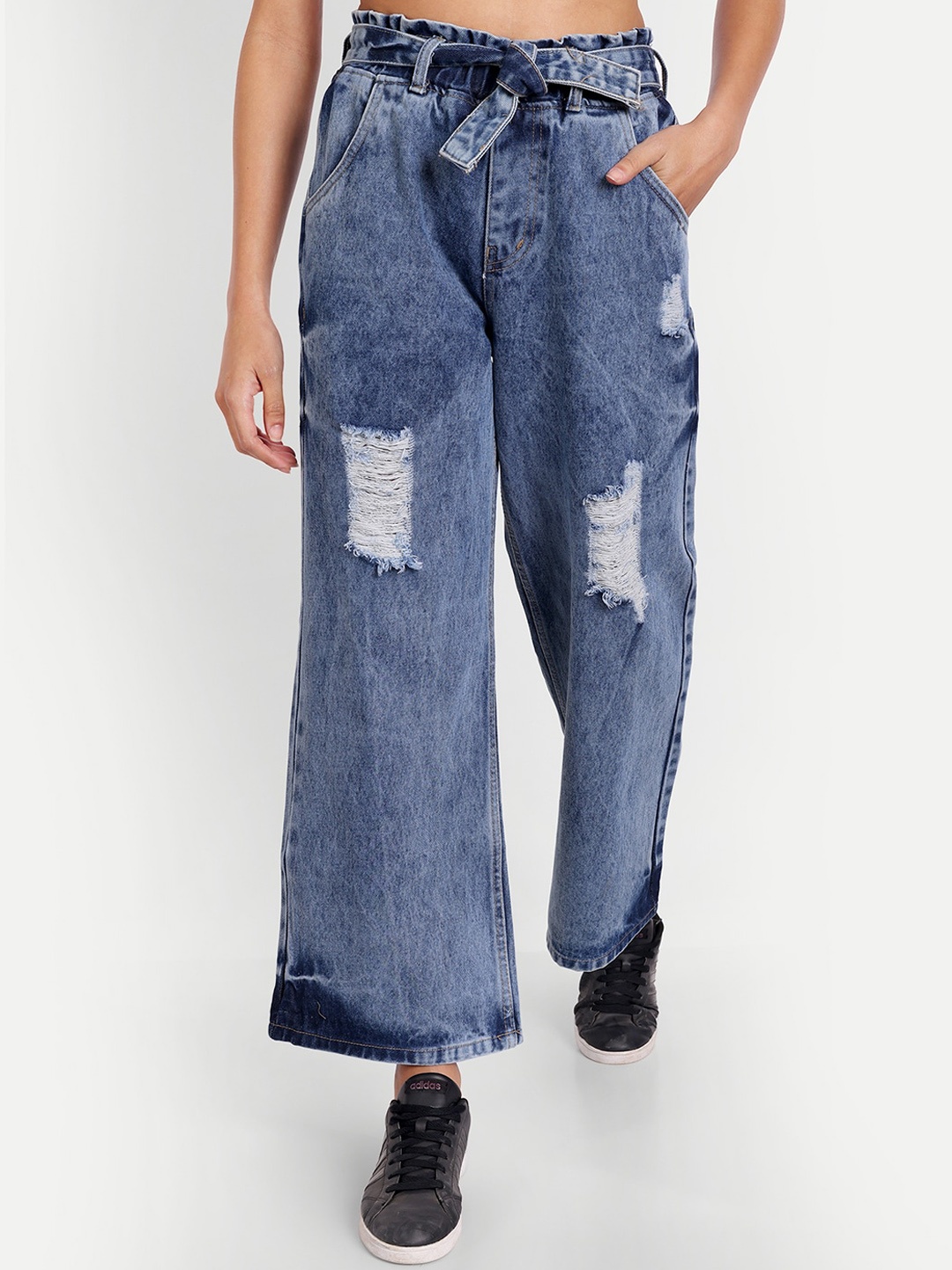 AngelFab Women Jean Wide Leg High-Rise Mildly Distressed Heavy Fade Cotton Jeans, Blue
AngelFab Women Jean Wide Leg High-Rise Mildly Distressed Heavy Fade Cotton Jeans, Blue