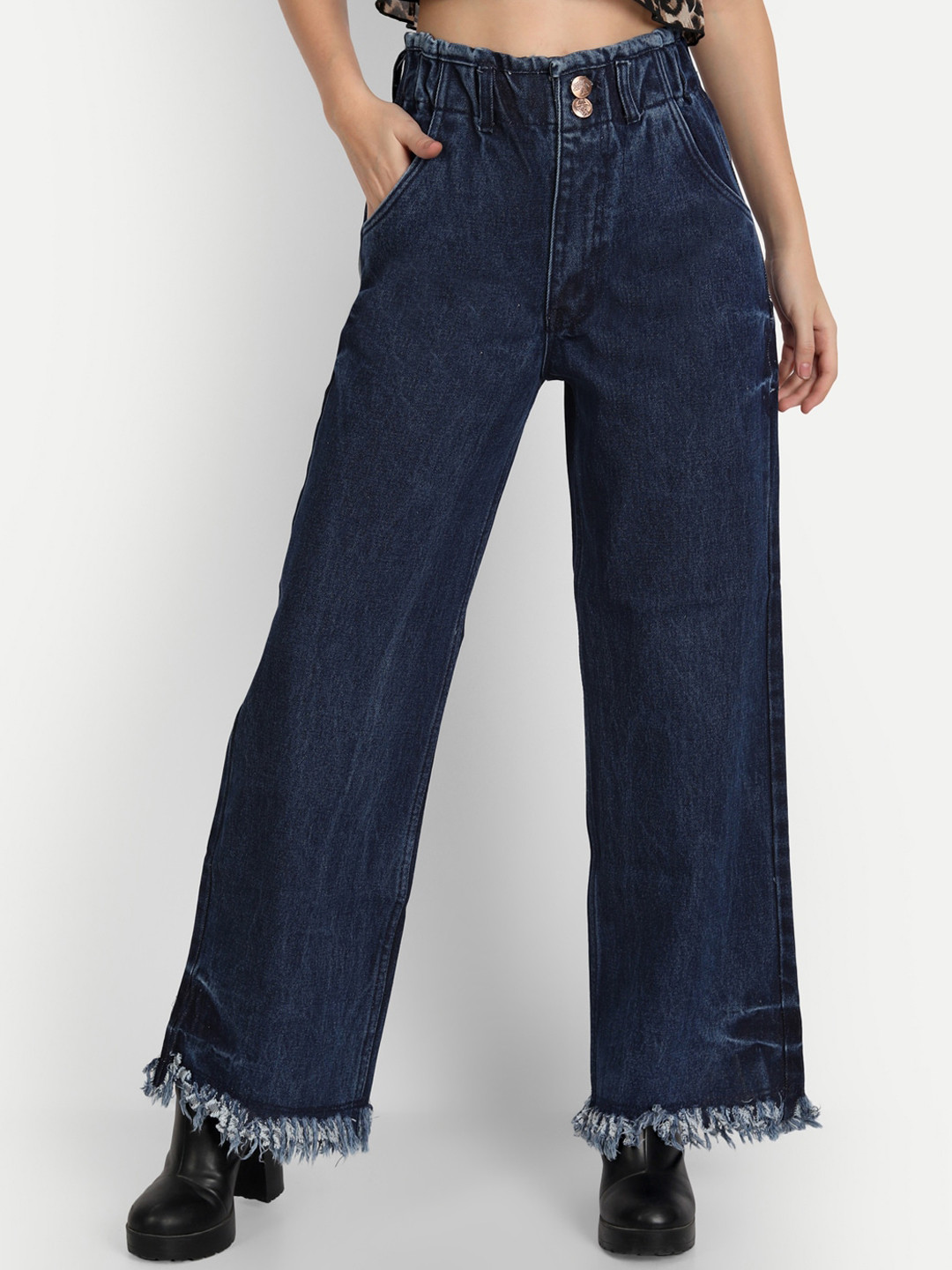 AngelFab Women Jean Wide Leg High-Rise Light Fade Cotton Jeans, Navy blue
AngelFab Women Jean Wide Leg High-Rise Light Fade Cotton Jeans, Navy blue