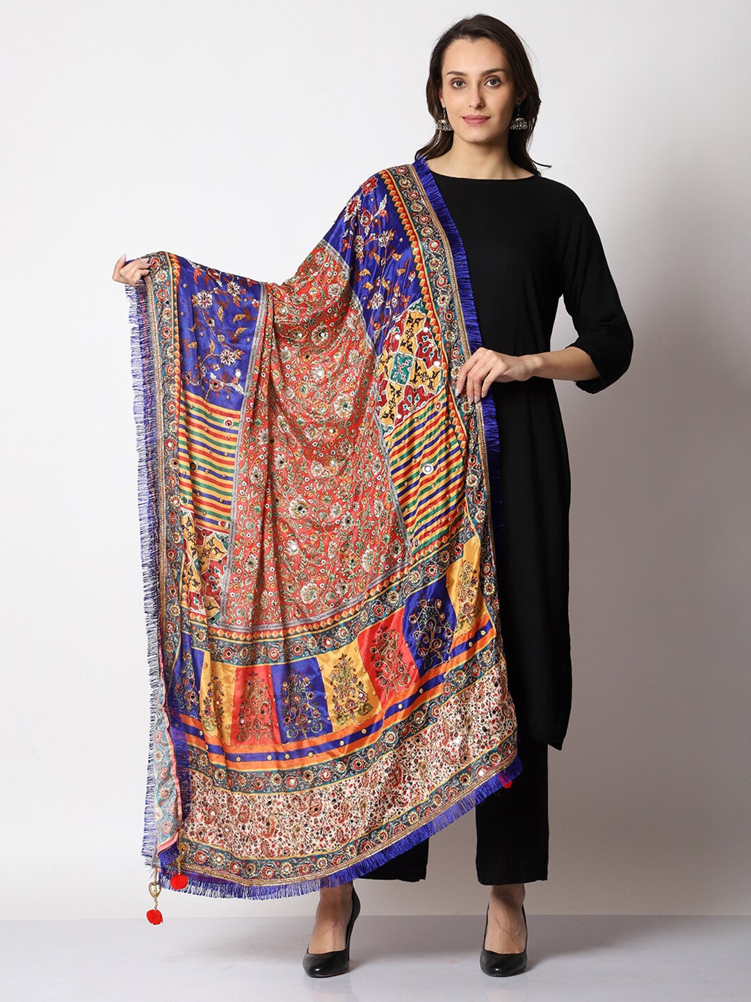 SWI Stylish Printed Dupatta with Mirror Work, Blue