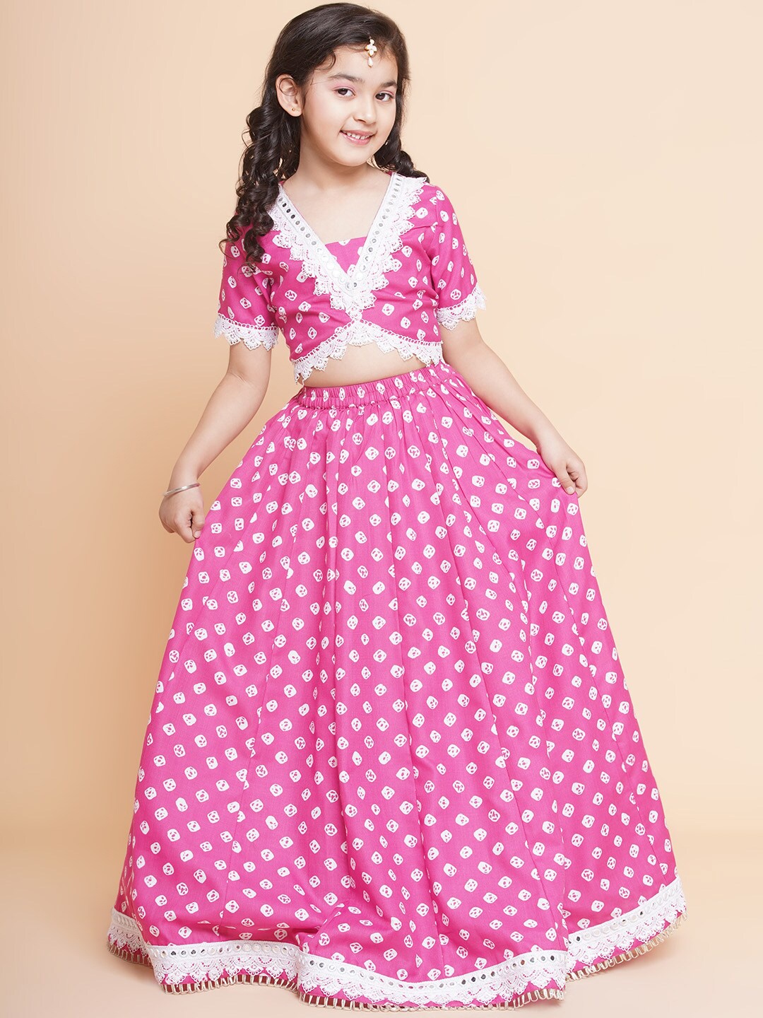 Bitiya by Bhama Girls Bandhani Printed Mirror Work Ready to Wear Cotton Lehenga & Choli, Pink
Bitiya by Bhama Girls Bandhani Printed Mirror Work Ready to Wear Cotton Lehenga & Choli, Pink