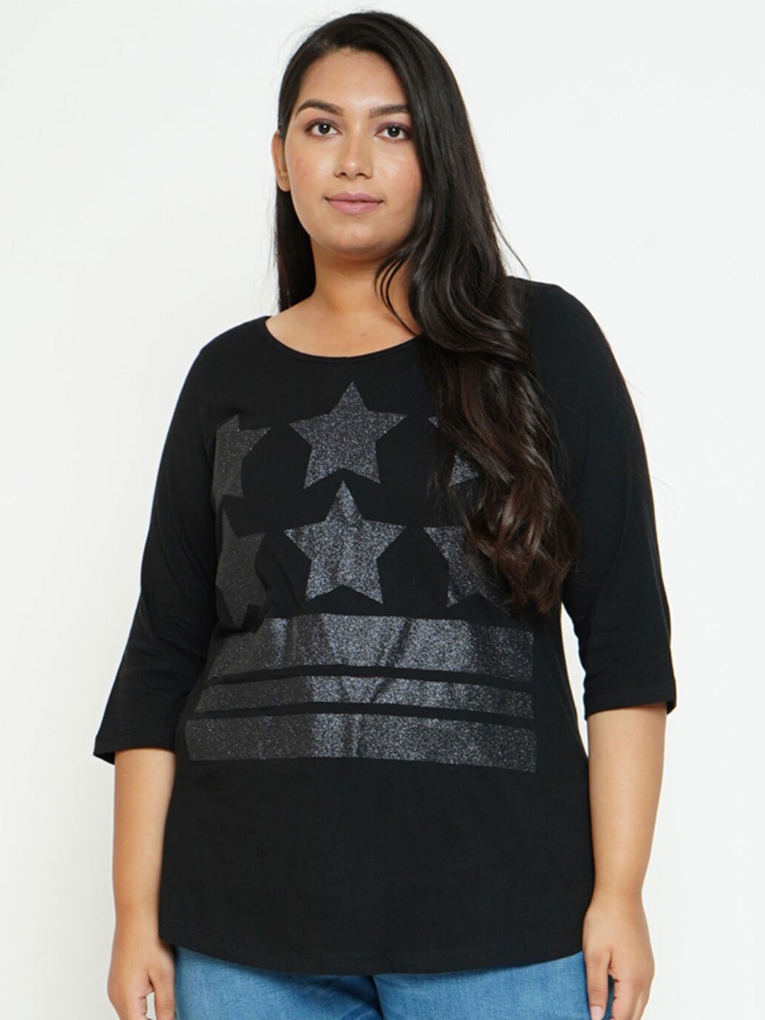 Amydus Plus Size Geometric Printed Three-Quarter Sleeves Cotton T-shirt, Black
Amydus Plus Size Geometric Printed Three-Quarter Sleeves Cotton T-shirt, Black