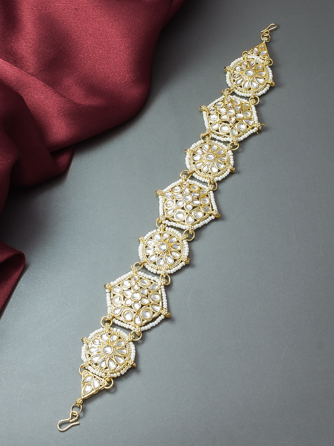aadita Gold-Plated Stone-Studded & Pearl Beaded Sheeshpool
