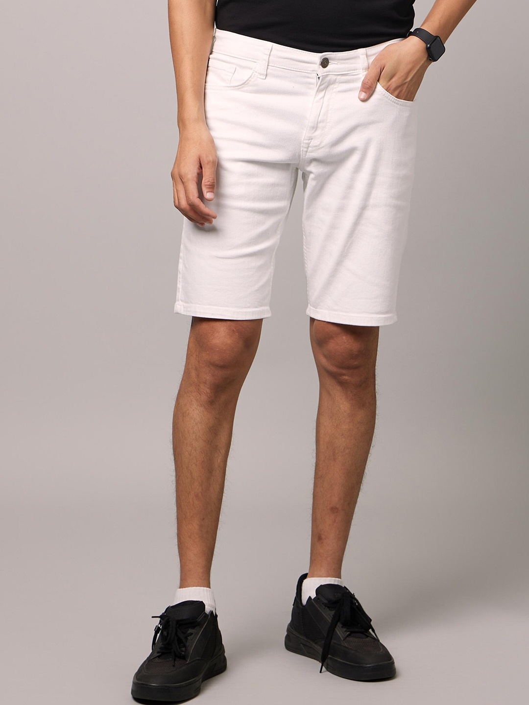 Celio Men Cotton Mid-Rise Denim Shorts, White