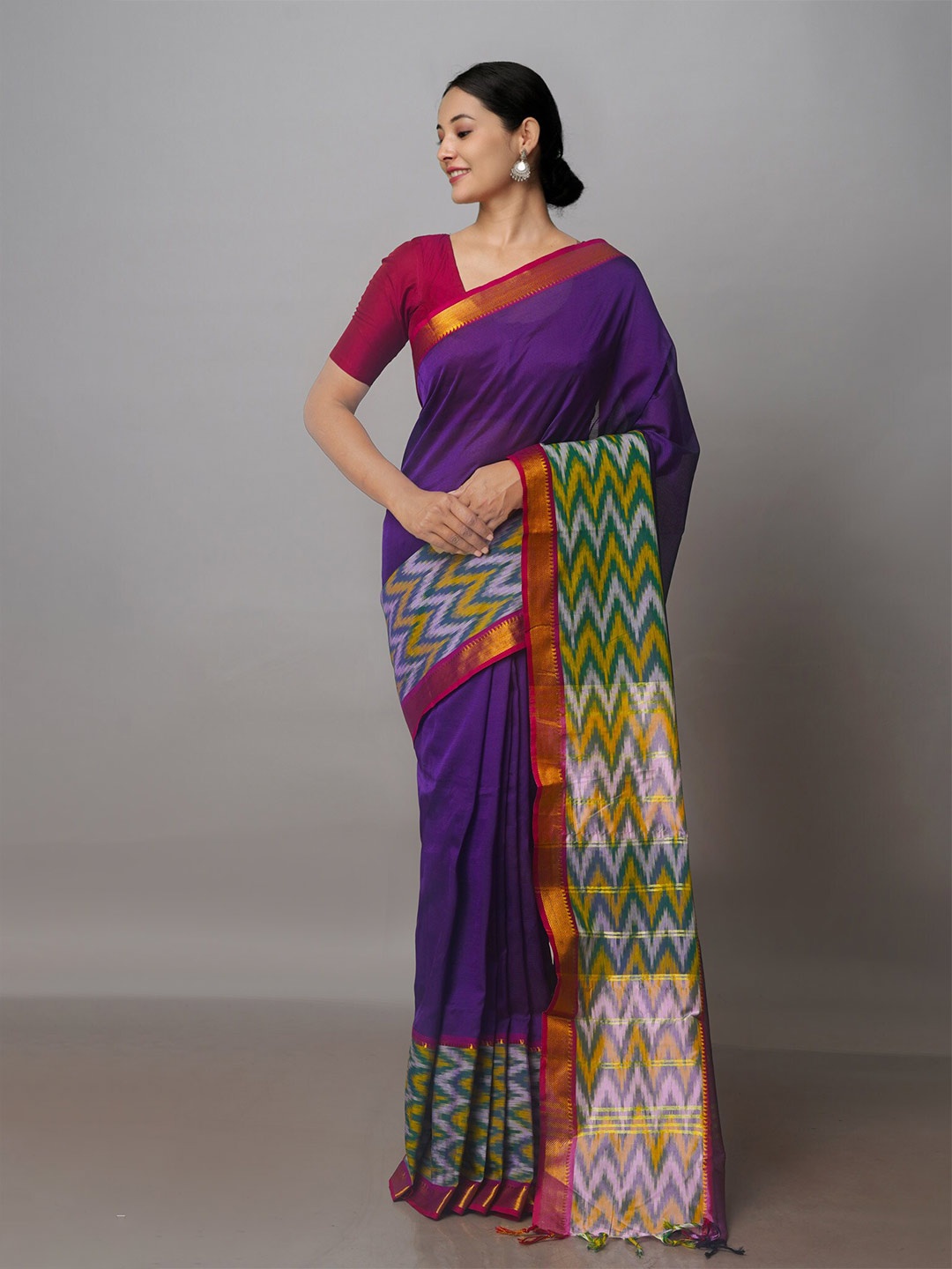 Unnati Silks Geometric Zari Silk Blend Mangalagiri Saree With Woven Border, Purple
Unnati Silks Geometric Zari Silk Blend Mangalagiri Saree With Woven Border, Purple