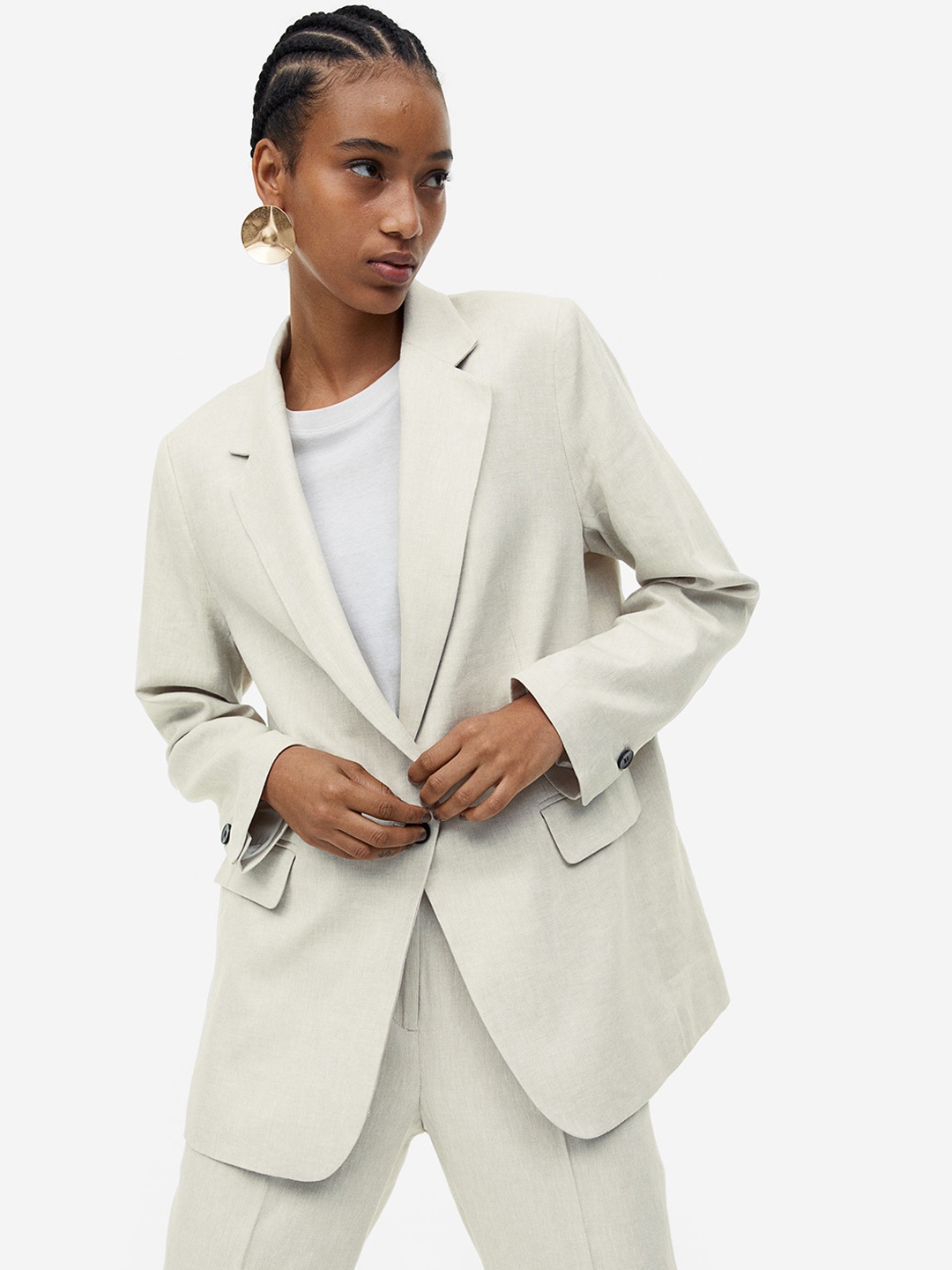 H&M Linen-Blend Blazer, Beige