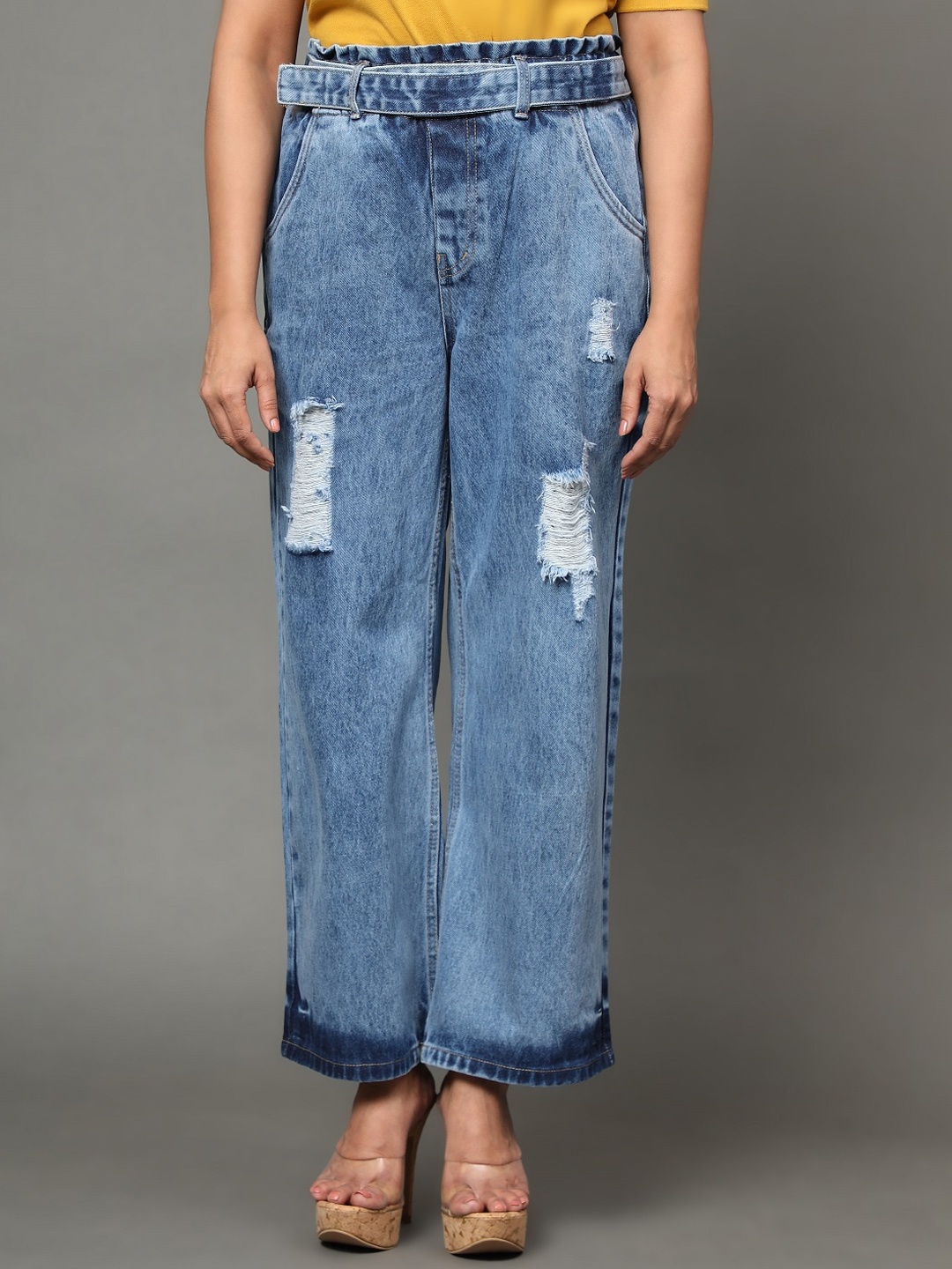 AngelFab Women Jean Wide Leg High-Rise Mildly Distressed Heavy Fade Cotton Jeans, Blue
AngelFab Women Jean Wide Leg High-Rise Mildly Distressed Heavy Fade Cotton Jeans, Blue