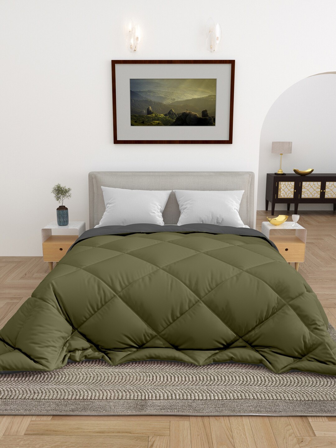 RAASO Olive Green & Grey Cotton AC Room 200 GSM King Size Reversible Comforter with Bag
RAASO Olive Green & Grey Cotton AC Room 200 GSM King Size Reversible Comforter with Bag