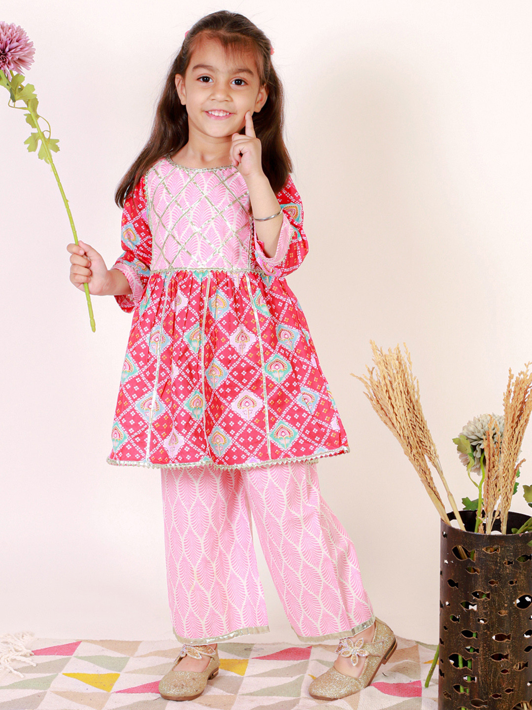 Superminis Girls Ethnic Motifs Printed Gotta Patti A-Line Pure Cotton Kurta with Sharara, Red
Superminis Girls Ethnic Motifs Printed Gotta Patti A-Line Pure Cotton Kurta with Sharara, Red