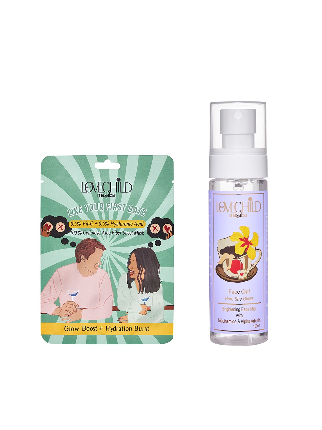 Lovechild Masaba Like Your First Date Fiber Sheet Mask 20g + Face On Face Mist 100ml, Sea green
Lovechild Masaba Like Your First Date Fiber Sheet Mask 20g + Face On Face Mist 100ml, Sea green