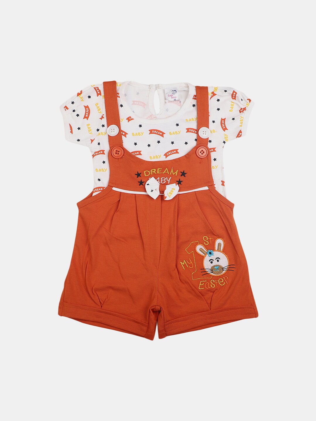 V-Mart Infant Girls Printed Pure Cotton Round Neck T-shirt with Dungarees Clothing Set, Orange
V-Mart Infant Girls Printed Pure Cotton Round Neck T-shirt with Dungarees Clothing Set, Orange
