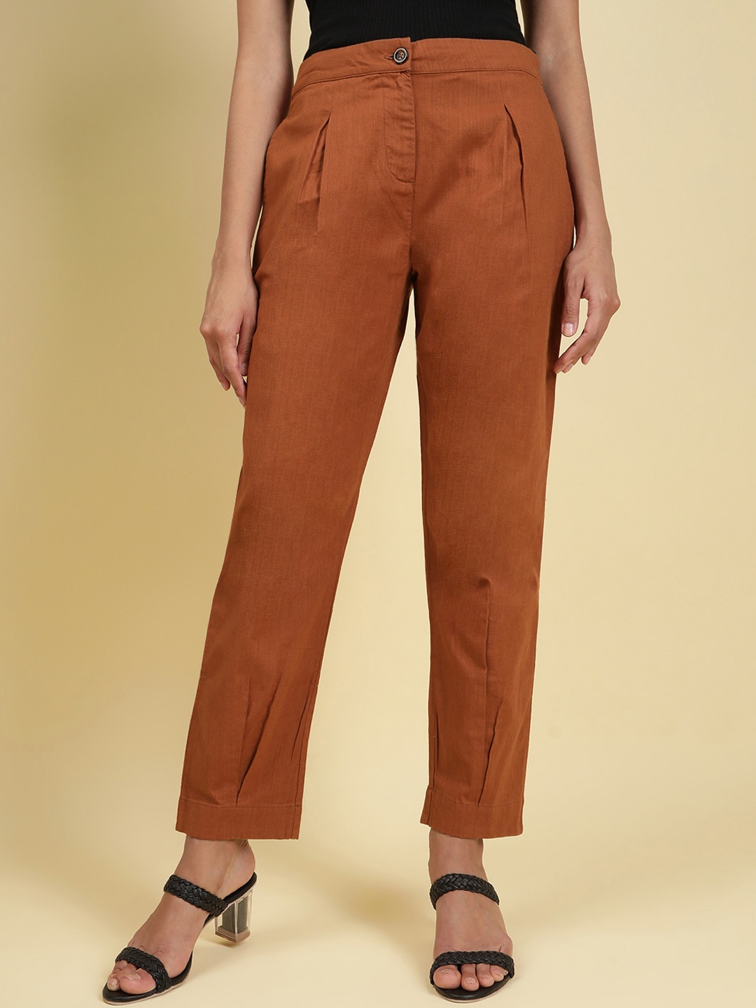 Freehand by The Indian Garage Co Women Cotton Tapered Fit Mid-Rise Pleated Trousers, Rust
Freehand by The Indian Garage Co Women Cotton Tapered Fit Mid-Rise Pleated Trousers, Rust