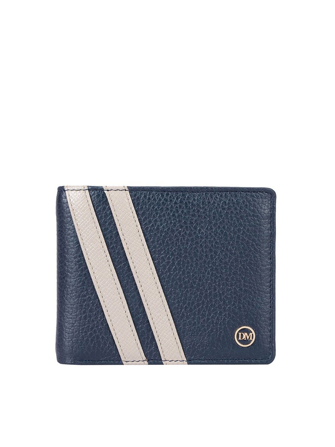 Da Milano Men Striped Leather Two Fold Wallet, Blue