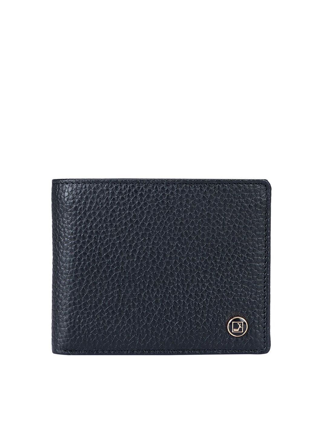 Da Milano Men Textured Leather Two Fold Wallet, Black