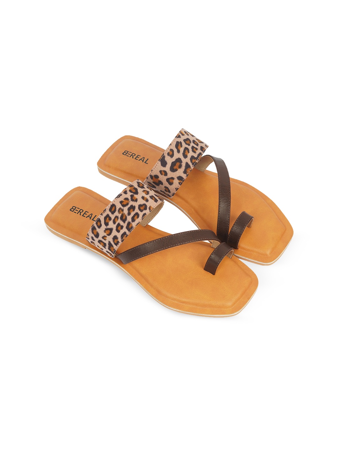 BEREAL Animal Printed One Toe Flats, Beige