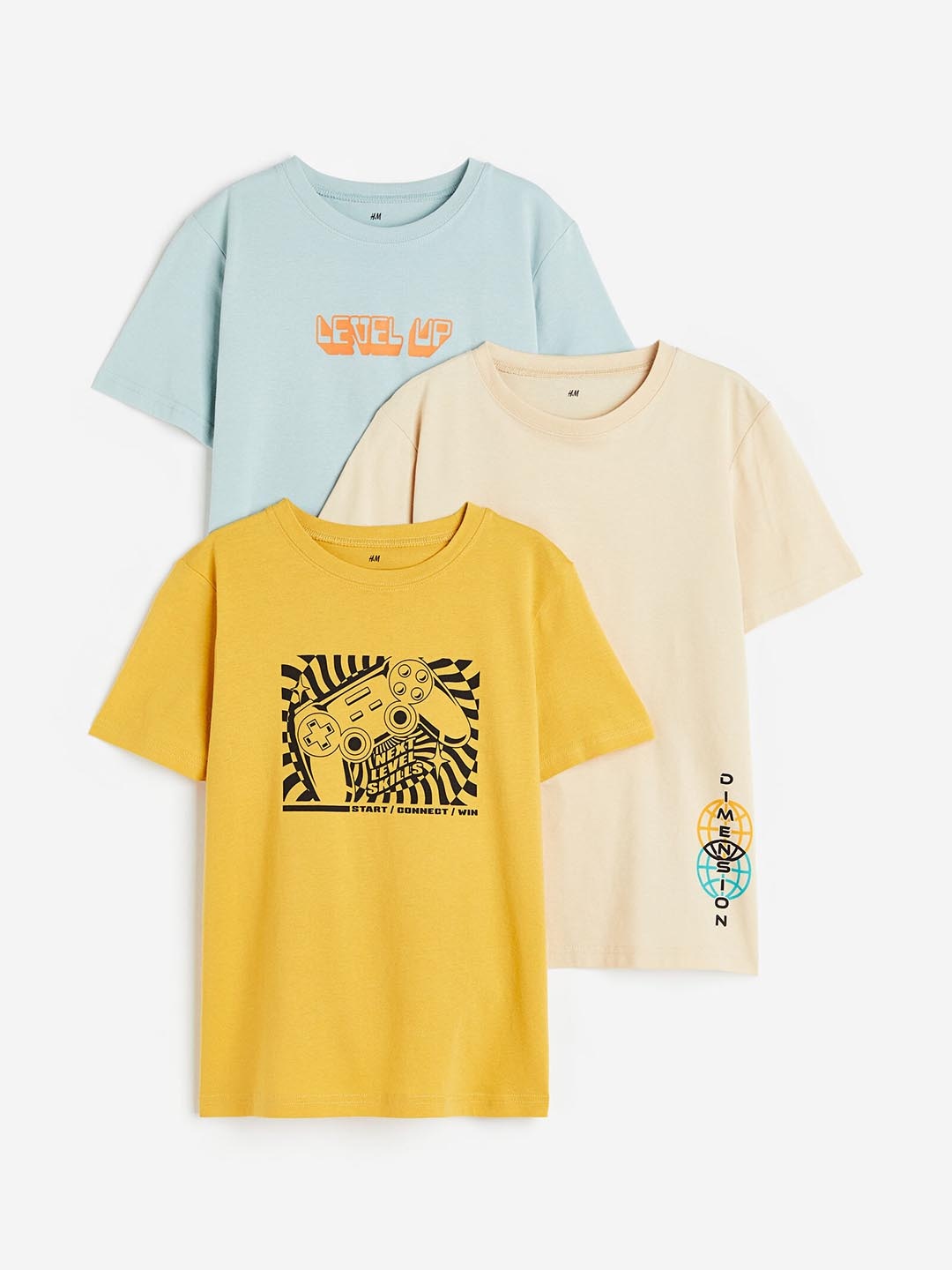 H&M Boys 3-Pack Cotton T-Shirts, Beige
