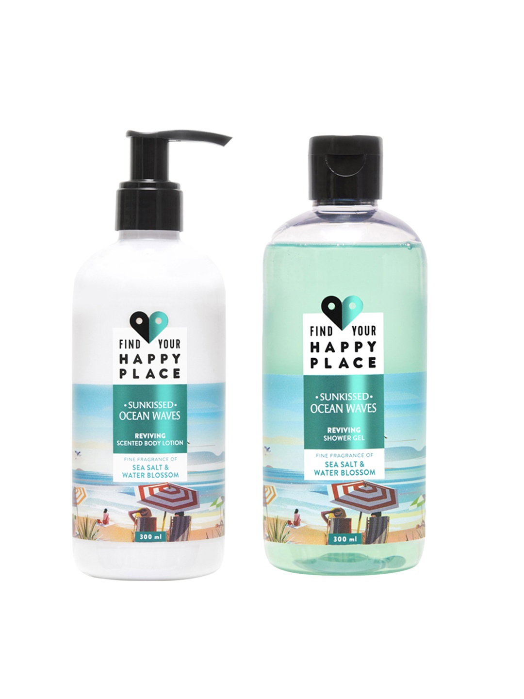 FIND YOUR HAPPY PLACE Sunkissed Ocean Waves Reviving Shower Gel + Body Lotion 300ml Each, Blue
FIND YOUR HAPPY PLACE Sunkissed Ocean Waves Reviving Shower Gel + Body Lotion 300ml Each, Blue
