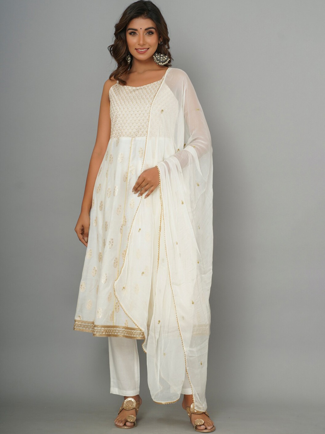 CRAFTED FOR YOU Ethnic Embroidered Sequined Chanderi Cotton Kurta with Churidar & Dupatta, Off white
CRAFTED FOR YOU Ethnic Embroidered Sequined Chanderi Cotton Kurta with Churidar & Dupatta, Off white