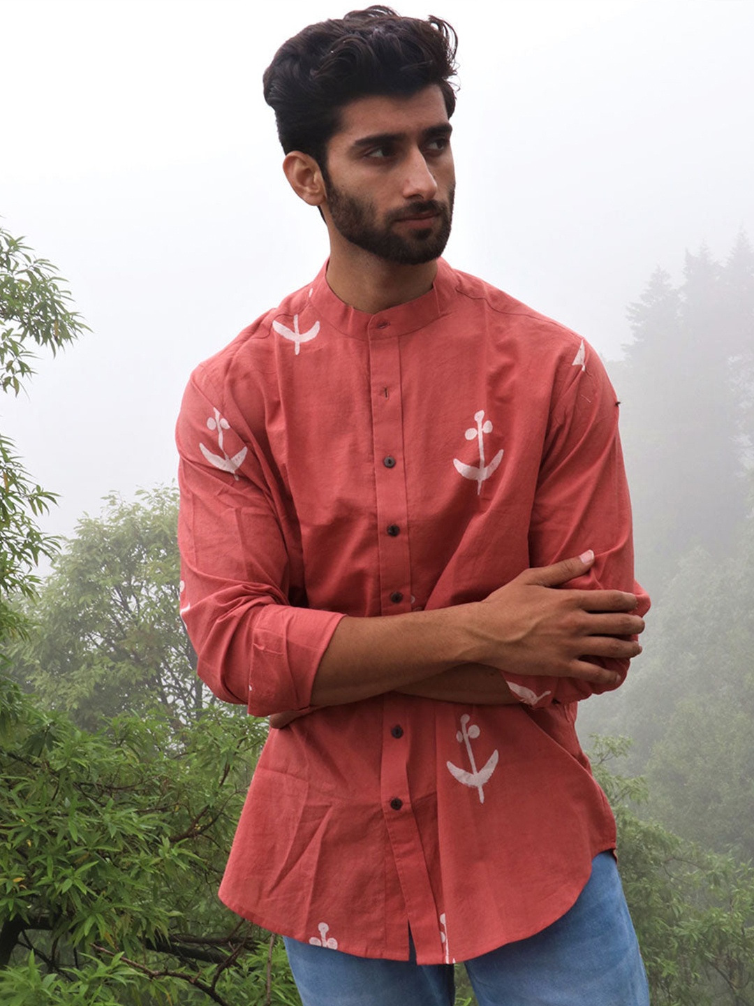 Chidiyaa Conversational Block Printed Mandarin Collar Cotton Standard Casual Shirt, Peach
Chidiyaa Conversational Block Printed Mandarin Collar Cotton Standard Casual Shirt, Peach