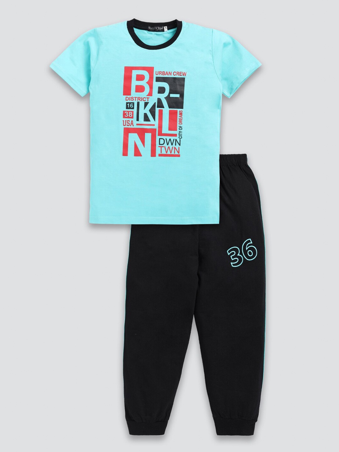 Todd N Teen Boys Typographic Printed Pure Cotton T-shirt with Trousers, Turquoise blue
Todd N Teen Boys Typographic Printed Pure Cotton T-shirt with Trousers, Turquoise blue
