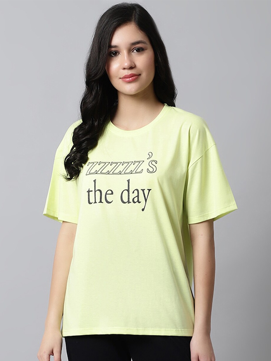 Kanvin Typography Printed Drop-Shoulder Sleeves T-shirt, Yellow