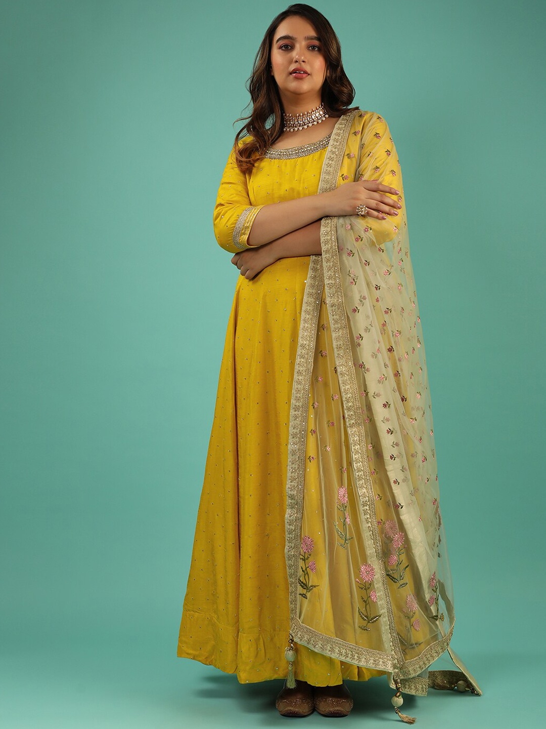 KALKI Fashion Embroidered Zardozi Pure Silk Anarkali Kurta with Churidar & Dupatta, Yellow
KALKI Fashion Embroidered Zardozi Pure Silk Anarkali Kurta with Churidar & Dupatta, Yellow