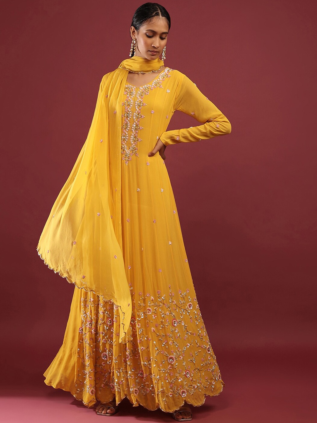 KALKI Fashion Floral Embroidered Sequinned Anarkali Kurta with Churidar & Dupatta, Yellow
KALKI Fashion Floral Embroidered Sequinned Anarkali Kurta with Churidar & Dupatta, Yellow