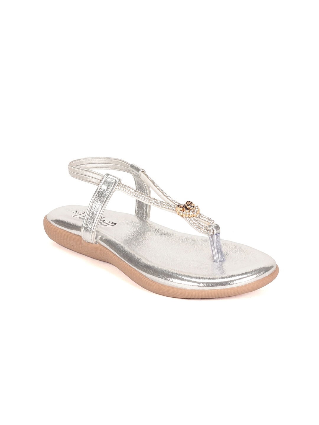 Lil Lollipop Girls Embellished T-Strap Flats, Silver