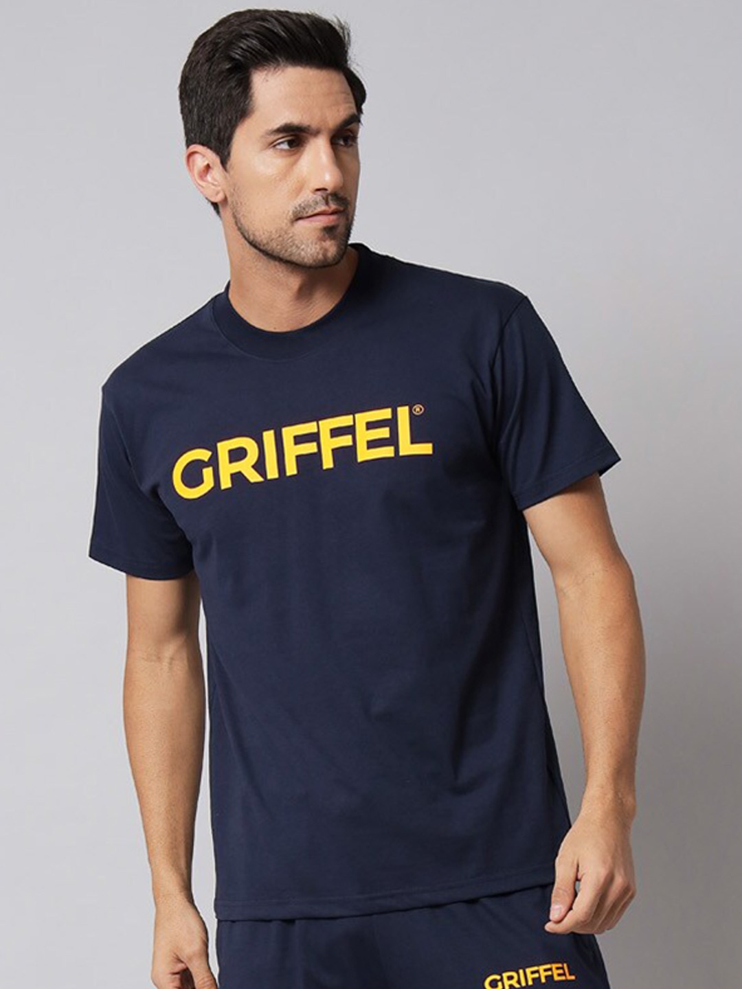 GRIFFEL Printed Pure Cotton Round Neck Sports T-shirt with Shorts Co-Ords, Navy blue
GRIFFEL Printed Pure Cotton Round Neck Sports T-shirt with Shorts Co-Ords, Navy blue