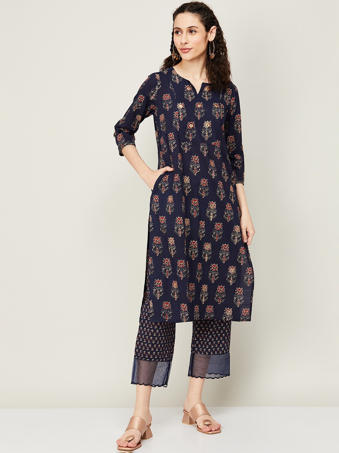 Melange by Lifestyle Floral Printed Mirror Work Pure Cotton Kurta with Trousers, Navy blue
Melange by Lifestyle Floral Printed Mirror Work Pure Cotton Kurta with Trousers, Navy blue