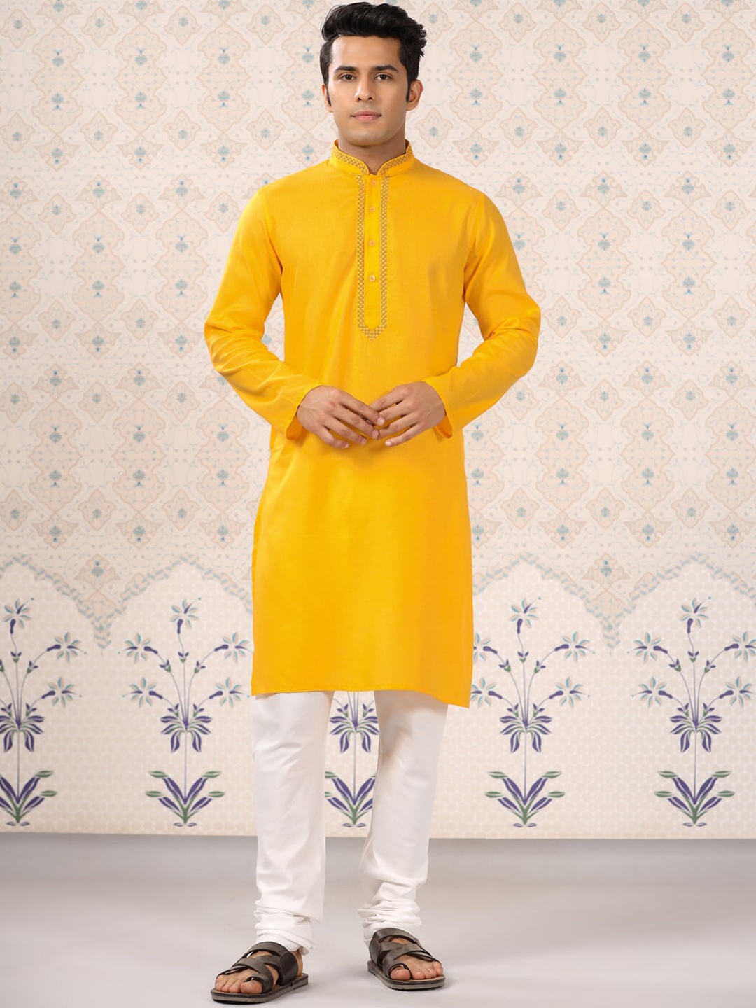Ode by House of Pataudi Mandarin Collar Straight Regular Kurta With Churidar, Yellow
Ode by House of Pataudi Mandarin Collar Straight Regular Kurta With Churidar, Yellow