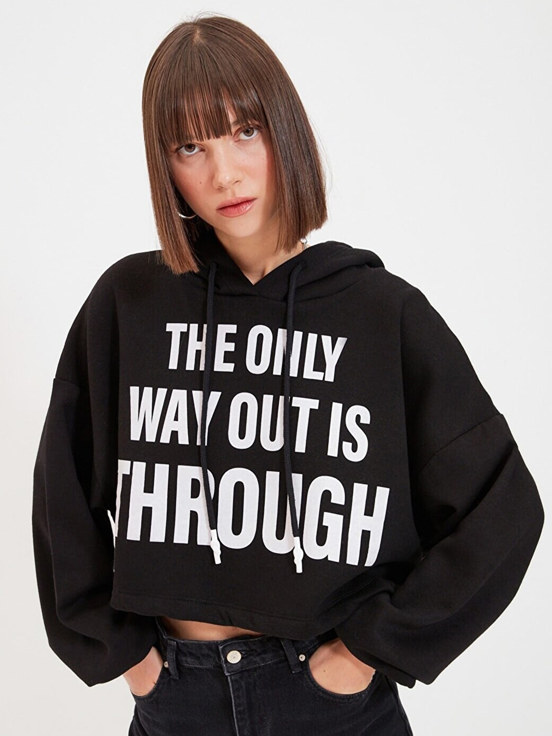 Trendyol Typography Printed Hooded Drop-Shoulder Bishop Sleeves Boxy Crop Top, Black
Trendyol Typography Printed Hooded Drop-Shoulder Bishop Sleeves Boxy Crop Top, Black