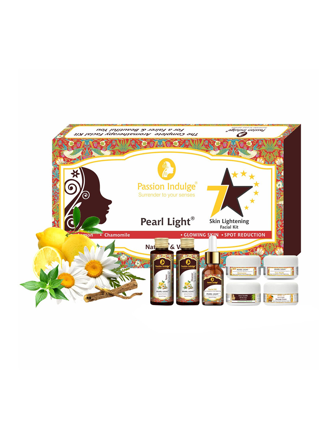 Passion Indulge Pearl Light 7 Star Facial Kit For Skin Brightening & Spot Reduction 175 g, Multi
Passion Indulge Pearl Light 7 Star Facial Kit For Skin Brightening & Spot Reduction 175 g, Multi