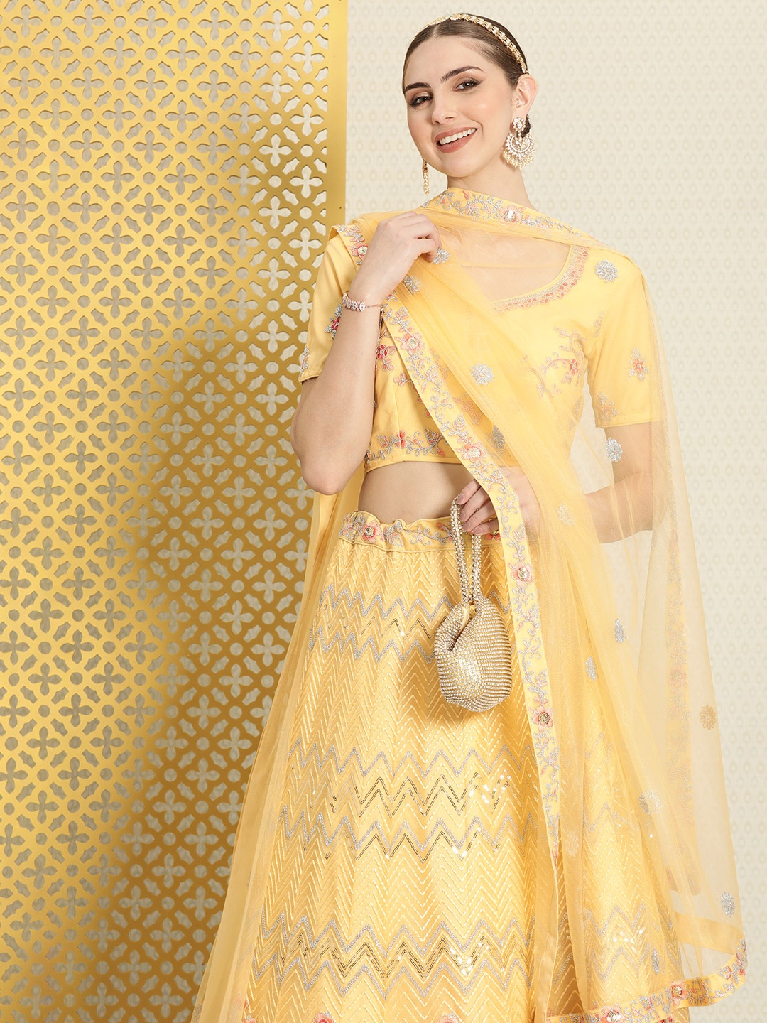 House of Pataudi Embroidered Sequined Ready to Wear Jashn Lehenga & Blouse With Dupatta, Yellow
House of Pataudi Embroidered Sequined Ready to Wear Jashn Lehenga & Blouse With Dupatta, Yellow
