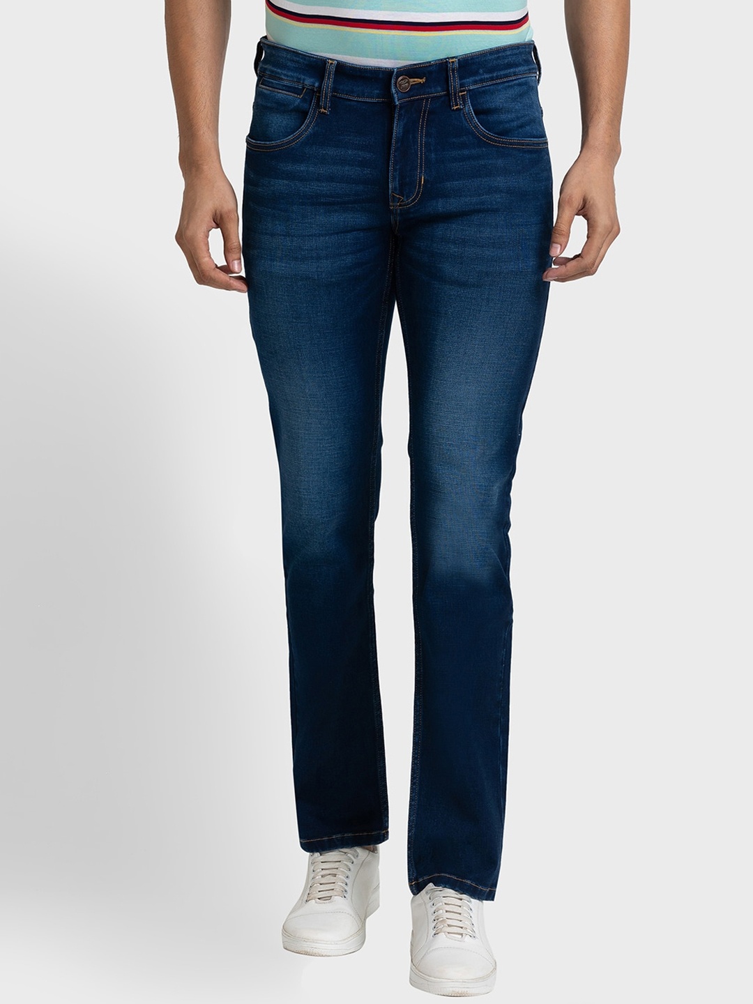 ColorPlus Men Tapered Fit Light Fade Jeans, Navy blue