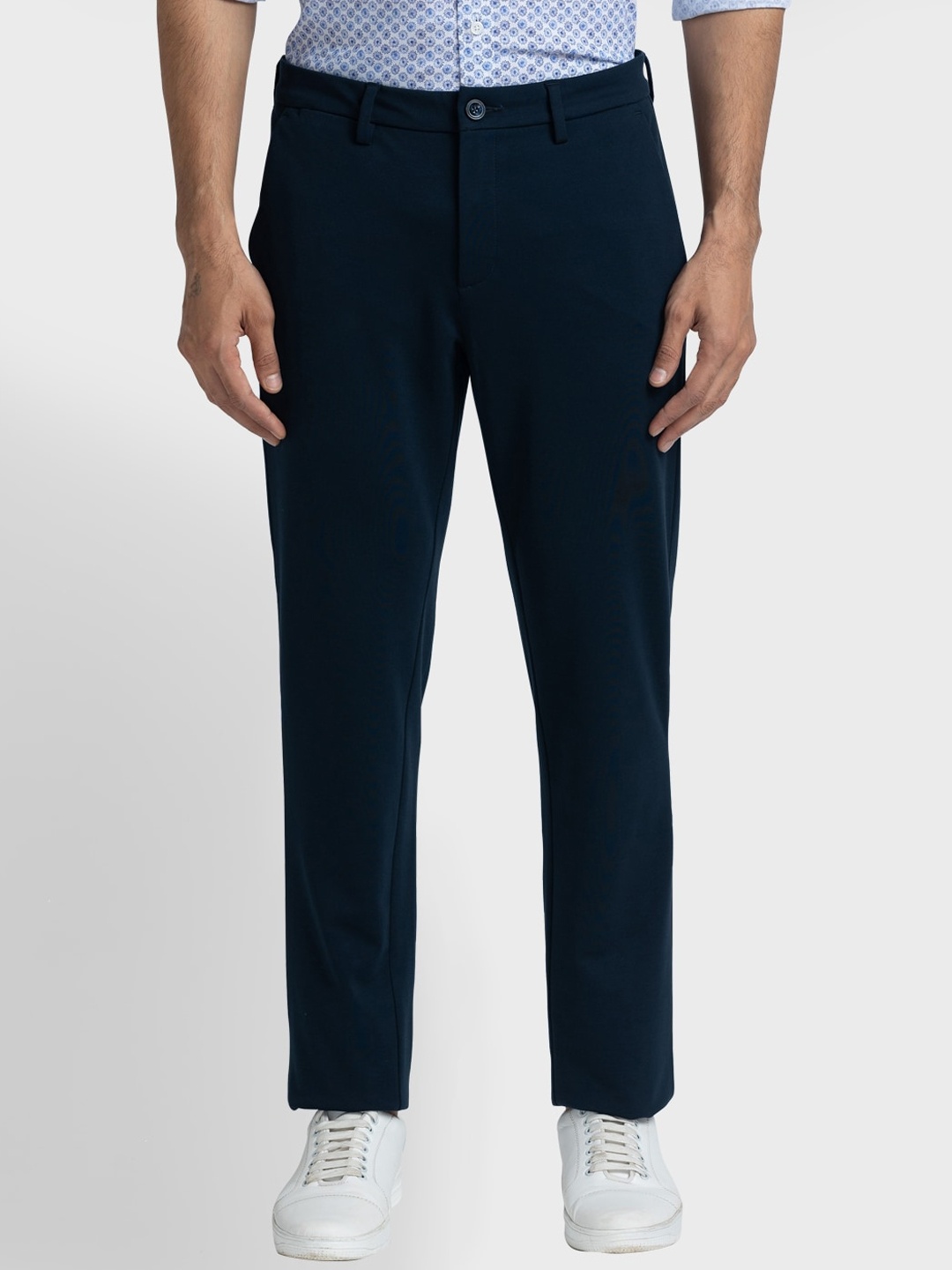 ColorPlus Men Mid Rise Regular Fit Trousers, Blue