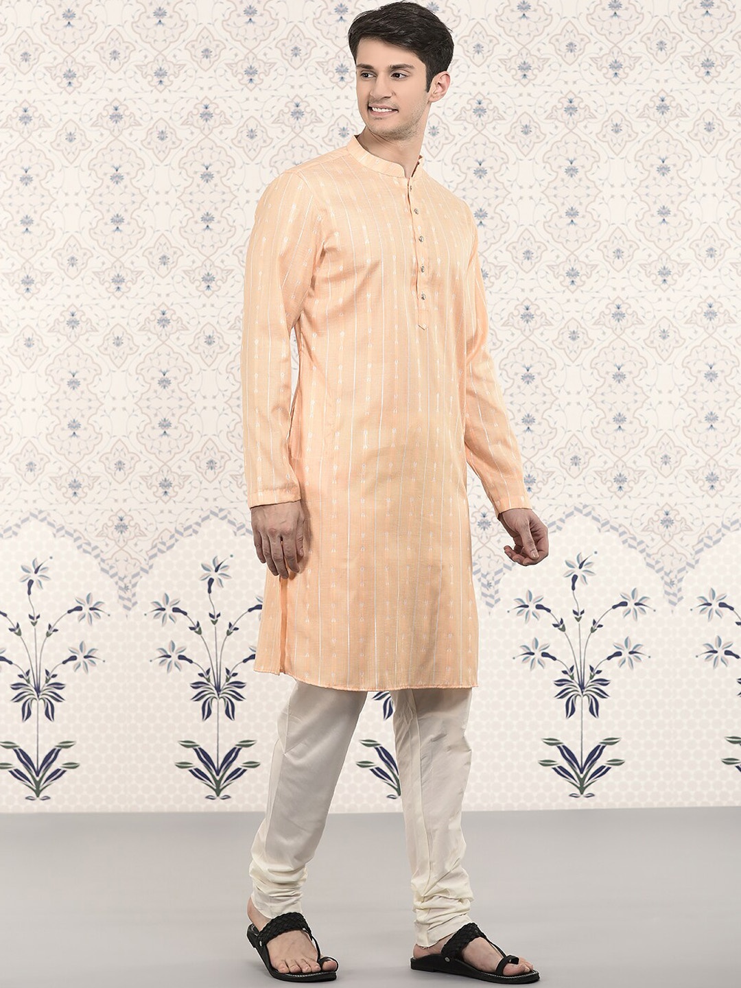 Ode by House of Pataudi Striped Mandarin Collar Regular Kurta With Churidar, Orange
Ode by House of Pataudi Striped Mandarin Collar Regular Kurta With Churidar, Orange