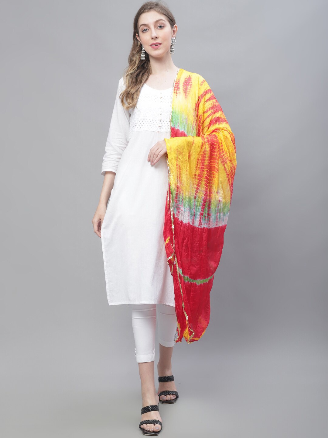 LOOM LEGACY Tie & Dye Dupatta, Red