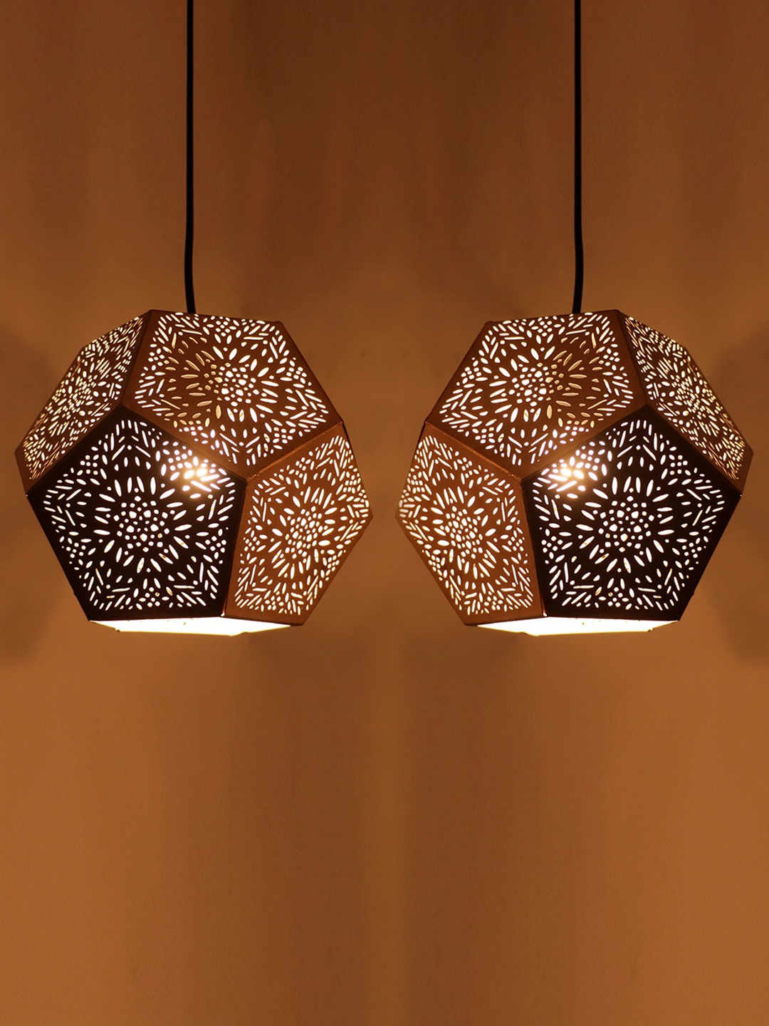 ExclusiveLane Moroccan Geometry Gold-Toned 2 Pcs Textured Hanging Pendant Ceiling Lamps
ExclusiveLane Moroccan Geometry Gold-Toned 2 Pcs Textured Hanging Pendant Ceiling Lamps