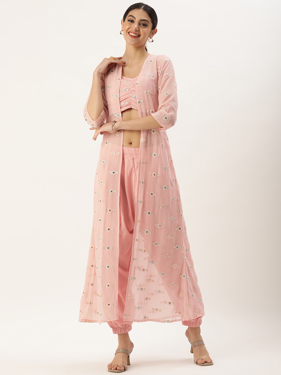 Ethnovog Women Floral Embroidered Regular Mirror Work Top With Salwar & With Jacket, Pink
Ethnovog Women Floral Embroidered Regular Mirror Work Top With Salwar & With Jacket, Pink