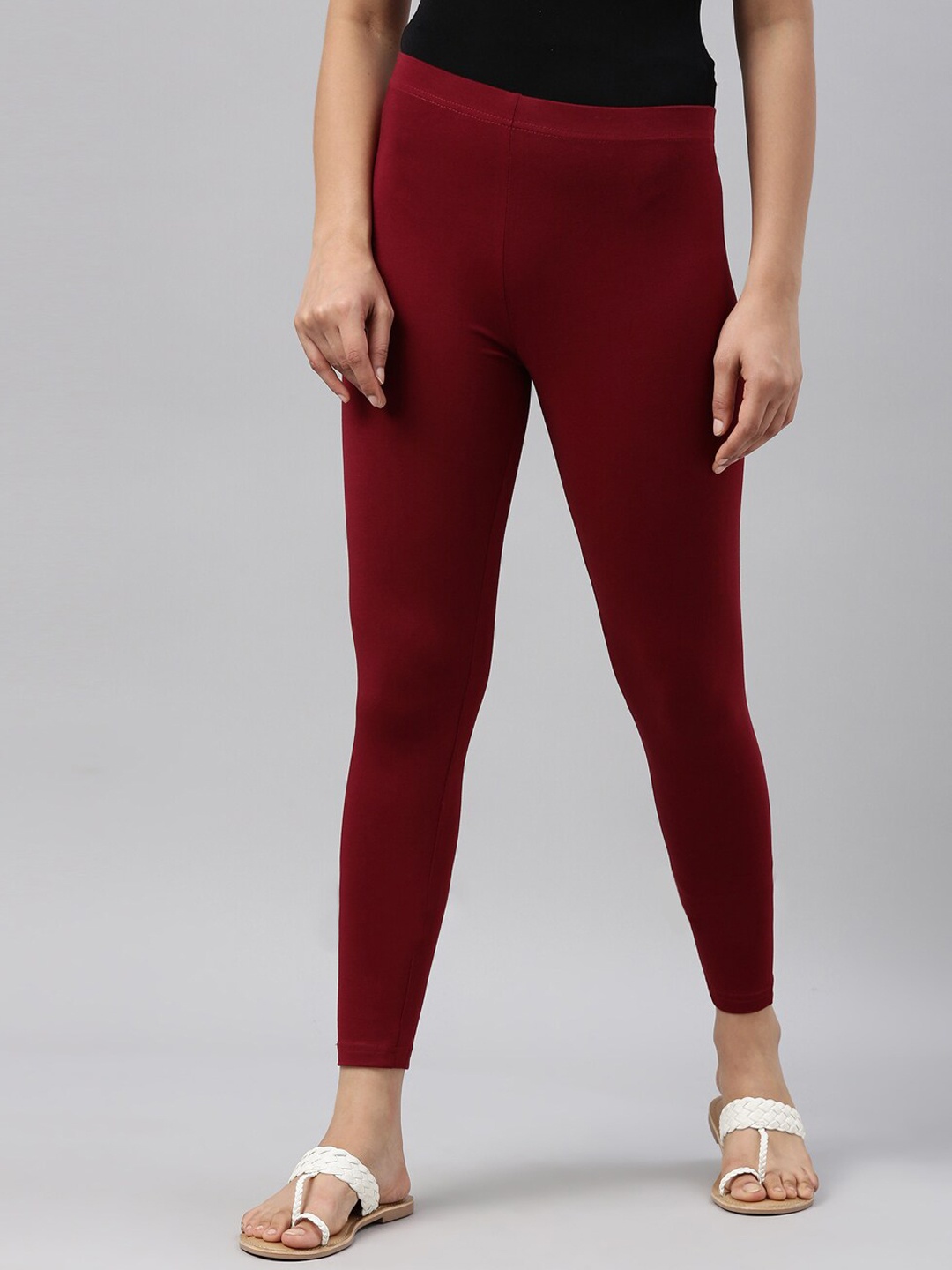 Go Colors Slim Fit Ankle-Length Leggings, Maroon